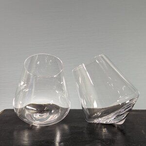 Stemless Roly Poly Wine Glasses Set of 2, Hand Blown Aerating Wine Glass Set